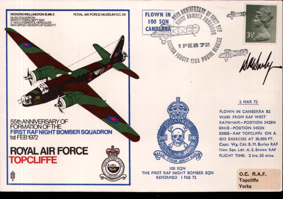 First RAF Night Bomber Squadron cover Sgd Burley