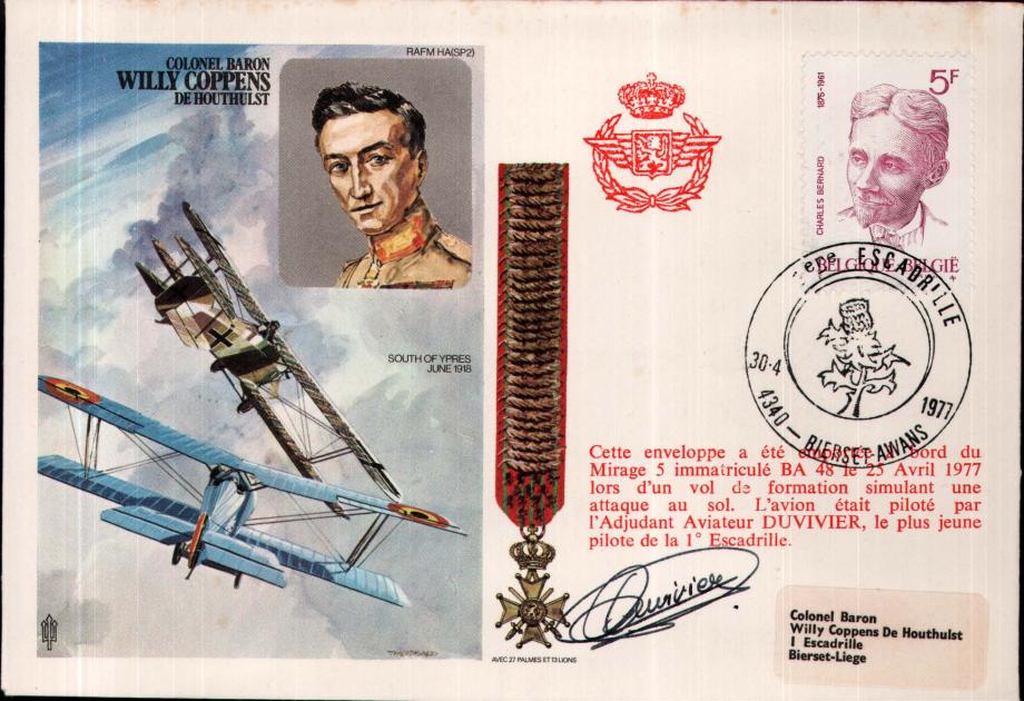 Col Baron Willy Coppens cover Pilot signed
