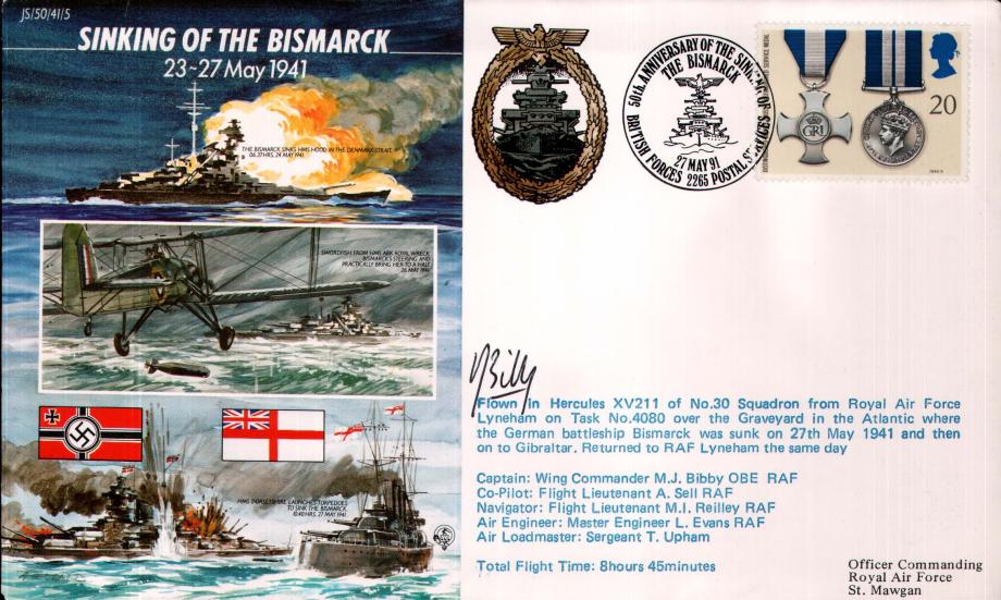 Sinking of the Bismarck cover Sgd M J Bibby