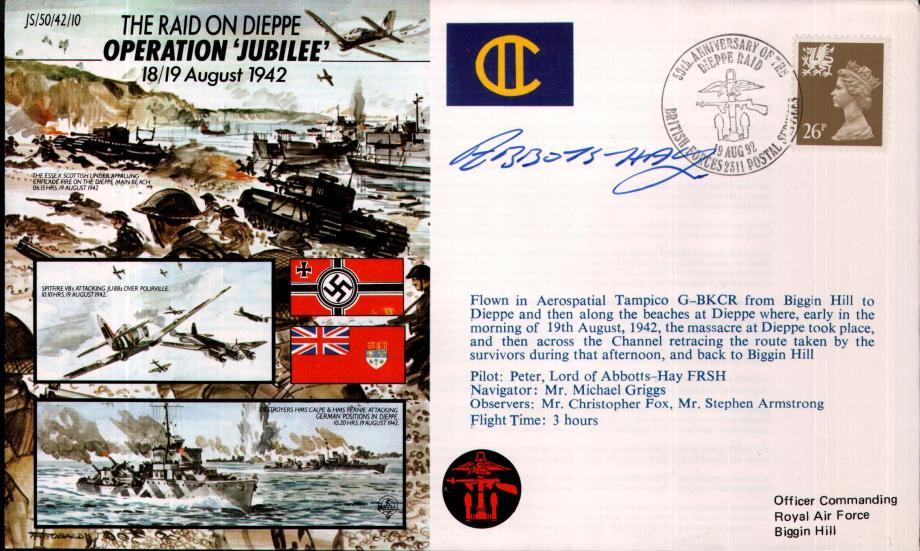 Raid on Dieppe cover Pilot signed