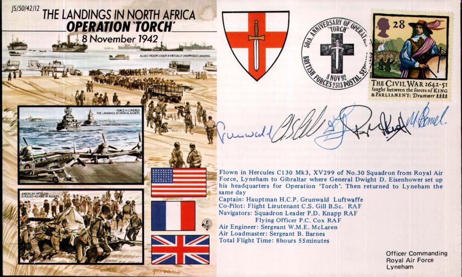 Landings in North Africa cover Crew signed