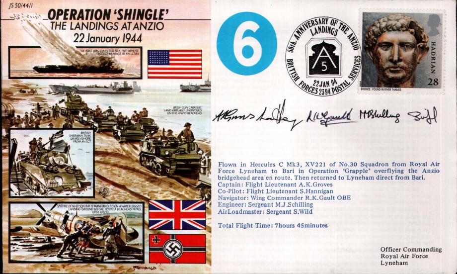 Landings at Anzio cover crew signed