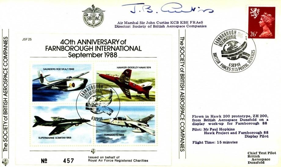 Farnborough International 1988 cover Sgd Sir John Curtiss