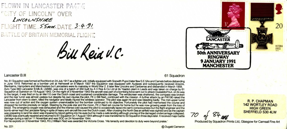 Lancaster Postcard Signed Bill Reid VC 
