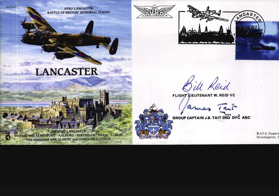 Lancaster cover Sgd Bill Reid VC and J B Tait