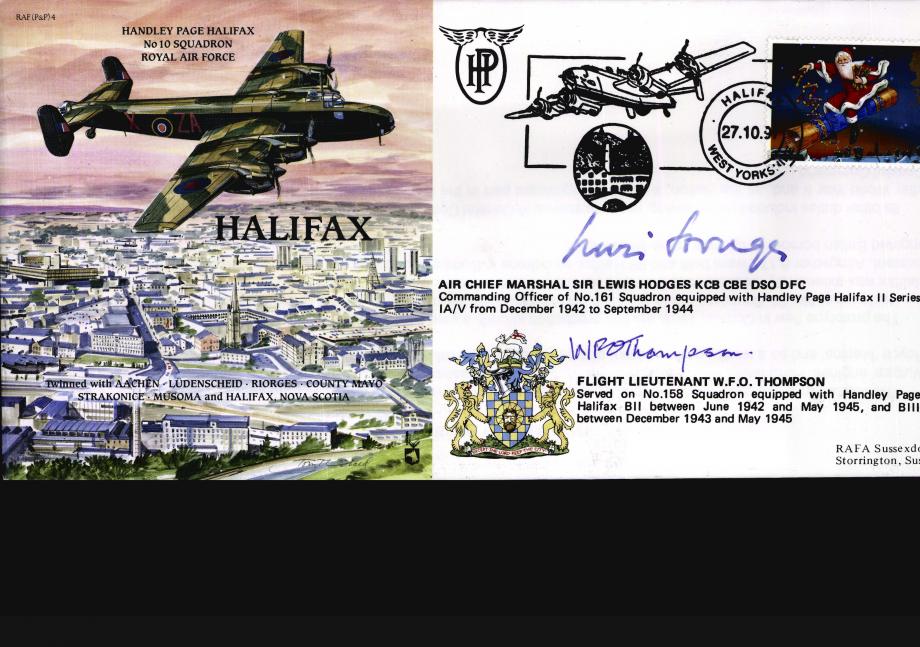 Halifax cover Sgd Sir Lewis Hodges of 161 Sq and W F O Thompson of 158 Sq