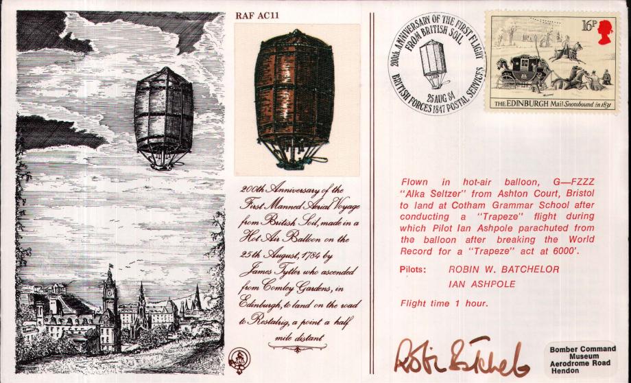 Hot Air Balloon cover Pilot signed