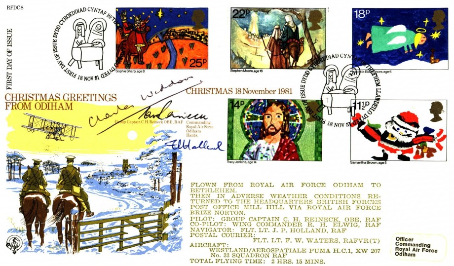 Christmas 18th Nov 1981 FDC Sgd by C H Reineck J P Holland and S Widdows a BoB Pilot with 43 Sq