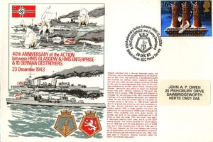 HMS Glasgow and HMS Enterprise and 10 German Destroyers cover