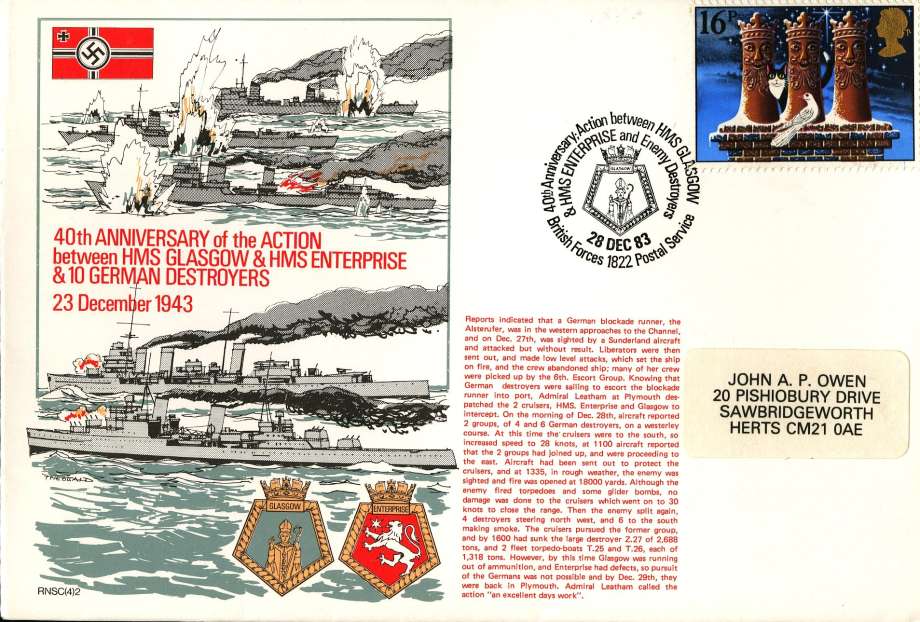 HMS Glasgow and HMS Enterprise and 10 German Destroyers cover