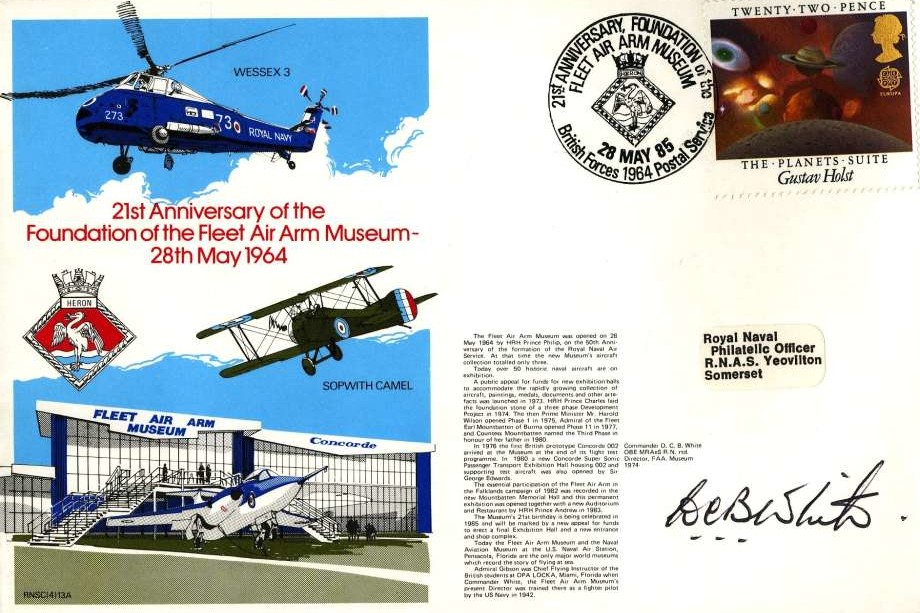 Fleet Air Arm Museum cover Signed by Commander D C B White Director of the Museum 1974