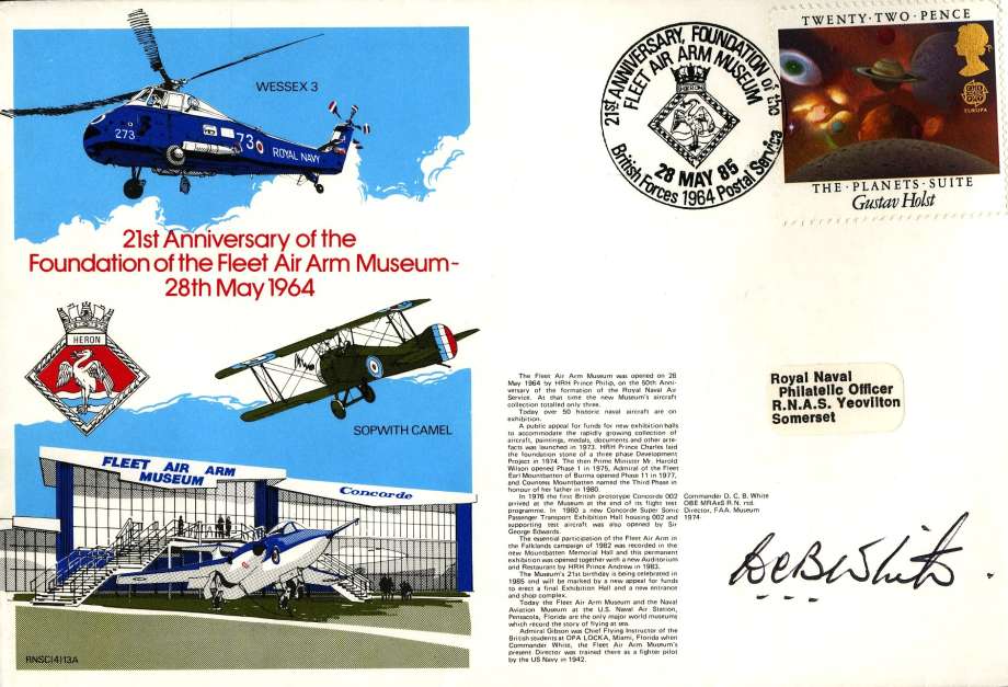 Fleet Air Arm Museum cover Signed by Commander D C B White Director of the Museum 1974