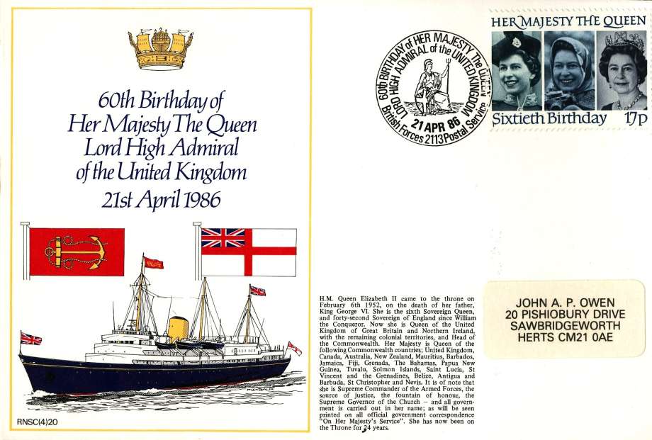 60th Birthday of Her Majesty The Queen - Lord High Admiral of the United Kingdom cover