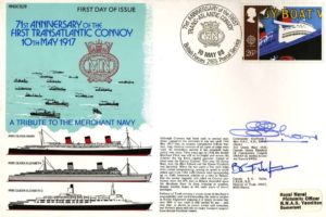 Trans Atlantic Convoy cover Signed by Captain B G Telfer the Director of Trade Navy and Commander G T Marr the Captain of Queen Elizabeth 1966-1969 who served in Convoy Escorts in WW2