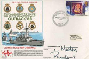 Major 1988 Out of Area Deployment - OUTBACK 88 cover Signed by Commander T Morton the CO of HMS Sirius and Rear Admiral A P Woodhead the Flag Officer Flotilla Two