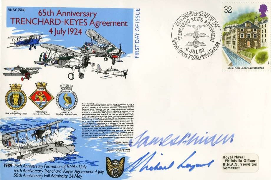 Trenchard-Keyes Agreement cover Signed by Captain W J Flindell a Director of FAA Museum Yeovilton and Rear Admiral M H G Leyard the flag Officer Naval Air Command