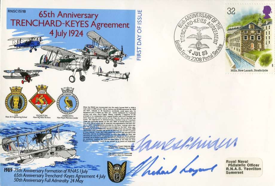 Trenchard-Keyes Agreement cover Signed by Captain W J Flindell a Director of FAA Museum Yeovilton and Rear Admiral M H G Leyard the flag Officer Naval Air Command
