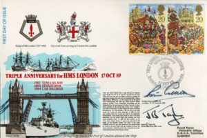 HMS London cover Signed by Captain J B Taylor the CO of HMS London and Sir Robin Gillett the Lord Mayor 1976-1977