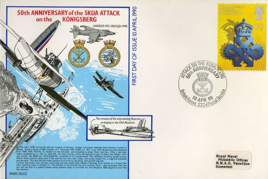 Skua Attack on the Konigsberg by the Fleet Air Arm FDC - 10th April 1990