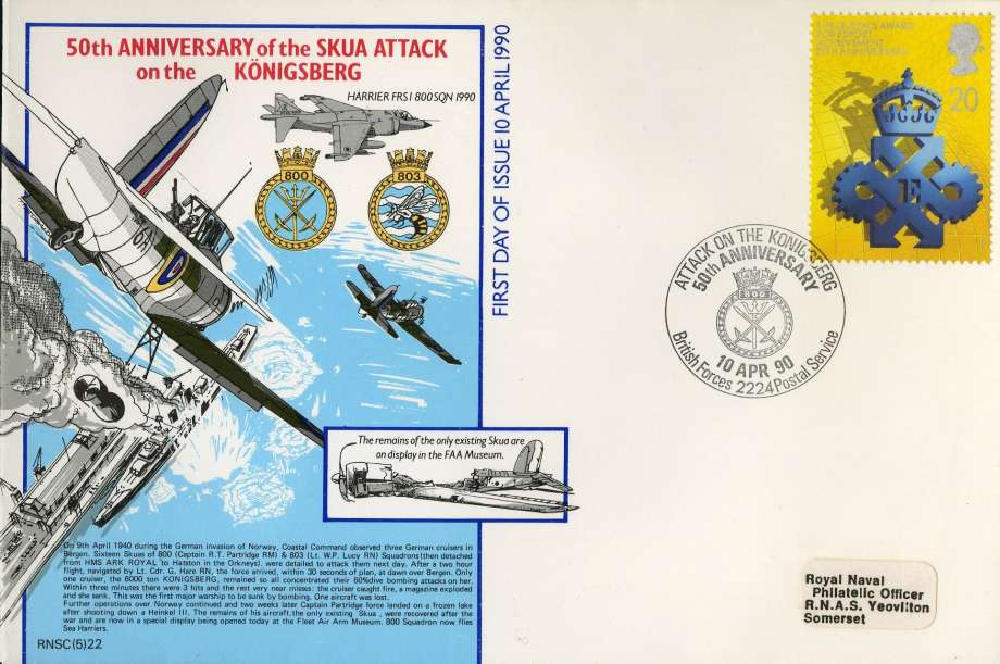 Skua Attack on the Konigsberg by the Fleet Air Arm FDC - 10th April 1990