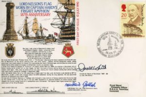 Frigate Amphion FDC Signed by D C Smith the Mayor of Dorchester 1987-1988 and H W Gollop a survivor of HMS Dorsetshire sunk by Japanese Bombers on Easter Sunday 1942