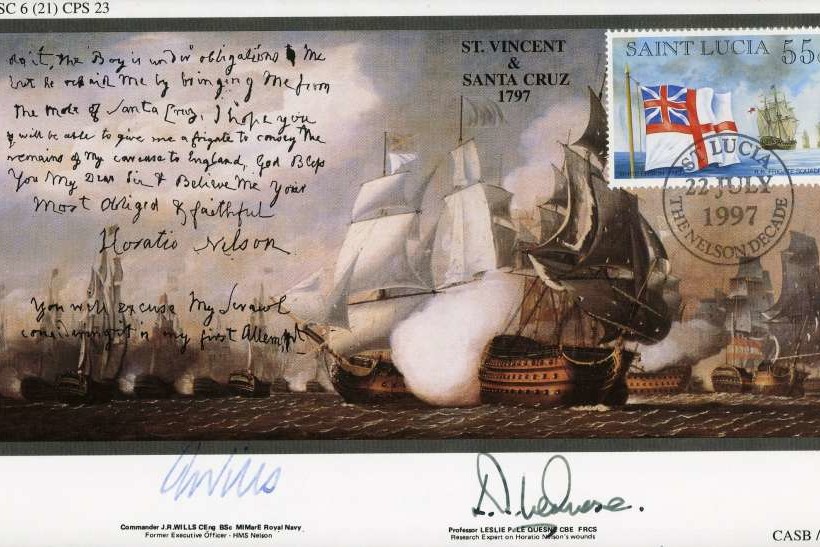 Lord Horatio Nelson cover Signed by Commander J R Wills the Former Executive Officer of HMS Nelson and Professor Leslie P Le Quesne a Research Expert on Nelson's wounds