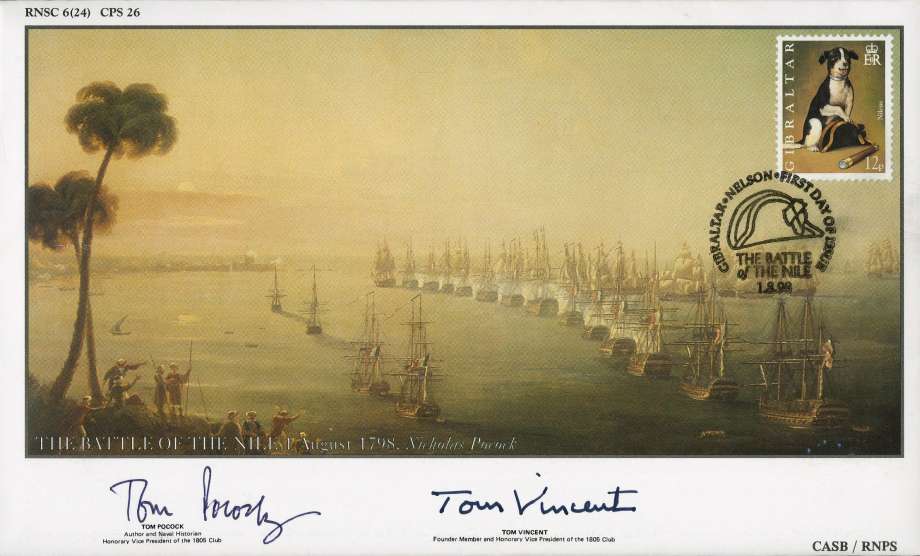 Battle of the Nile cover Signed by Tom Pocock the Author and Naval Historian and Honorary Vice President of the 1805 Club and Tom Vincent the Founder Member and Honorary Vice President of the 1805 Club