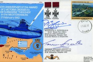 HM Submarine Thrasher cover Signed by Petty Officer 2nd Coxswain T W Gould VC who served on HM Submarine Thrasher and Commander R P Fitzgerald of HM Submarine Thresher