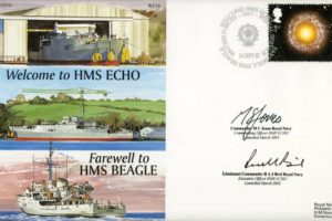 Welcome to HMS Echo and Farewell to HMS Beagle cover Signed by Commander M C Jones the CO of HMS Echo and Lt Cdr R A J Bird the Executive Officer of HMS Echo