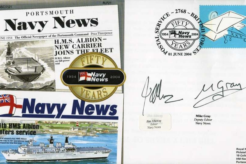 50 Years of Navy News cover Sgd by Jim Allaway the Editor and Mike Gray the Deputy Editor