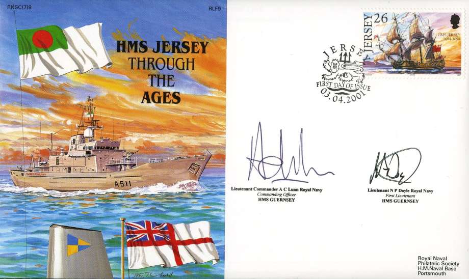 HMS Jersey FDC Sig by Lt Cdr A C Lunn the CO of HMS Guernsey and Lt N P Doyle a First Lt on HMS Guernsey