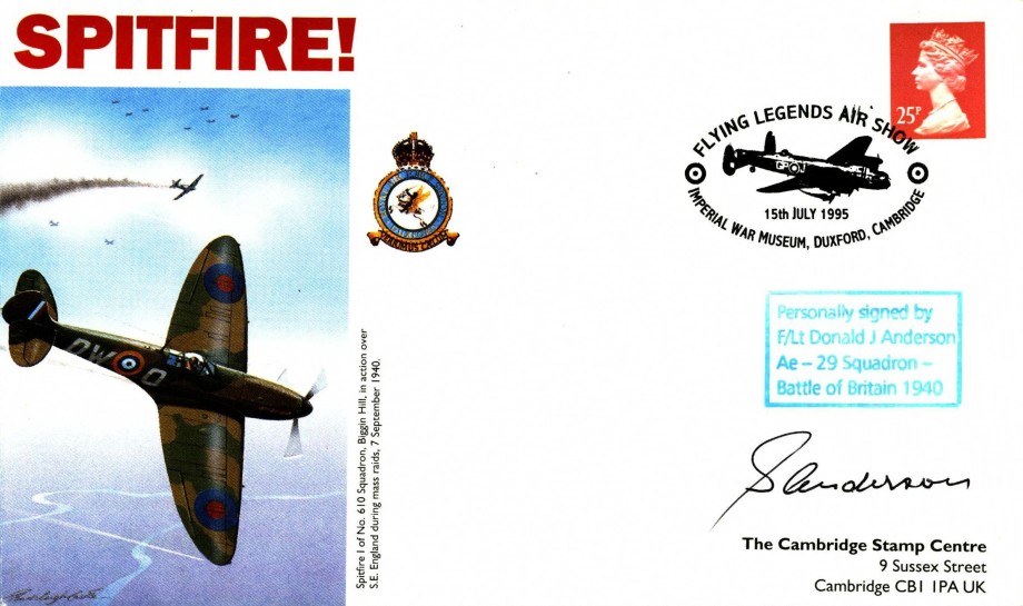 Spitfire Cover Signed By D J Anderson A BoB Pilot With 29 Squadron
