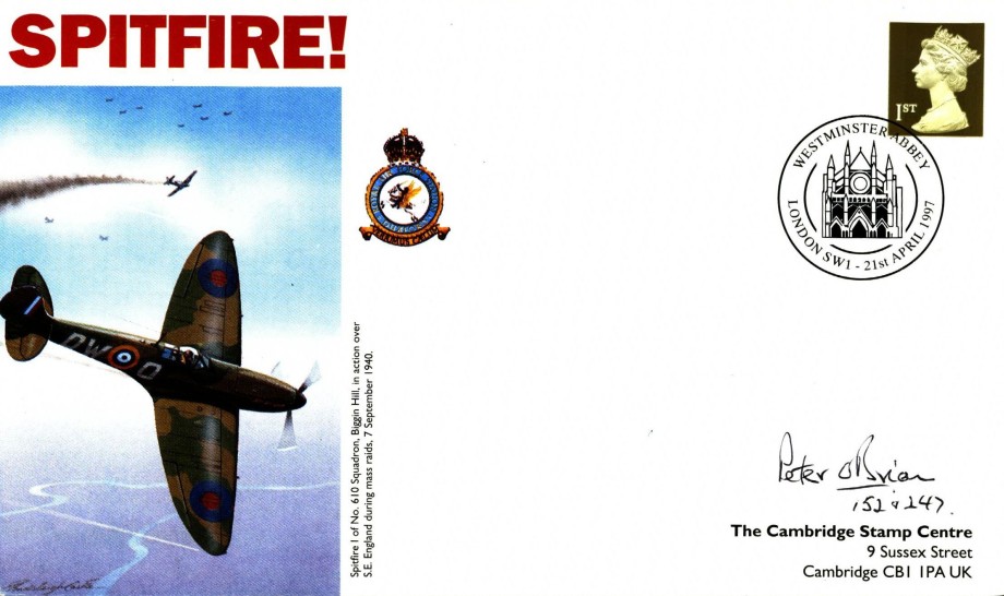 Spitfire Cover Signed By Peter O'Brian A BoB Pilot With 152 Squadron And 247 Squadron