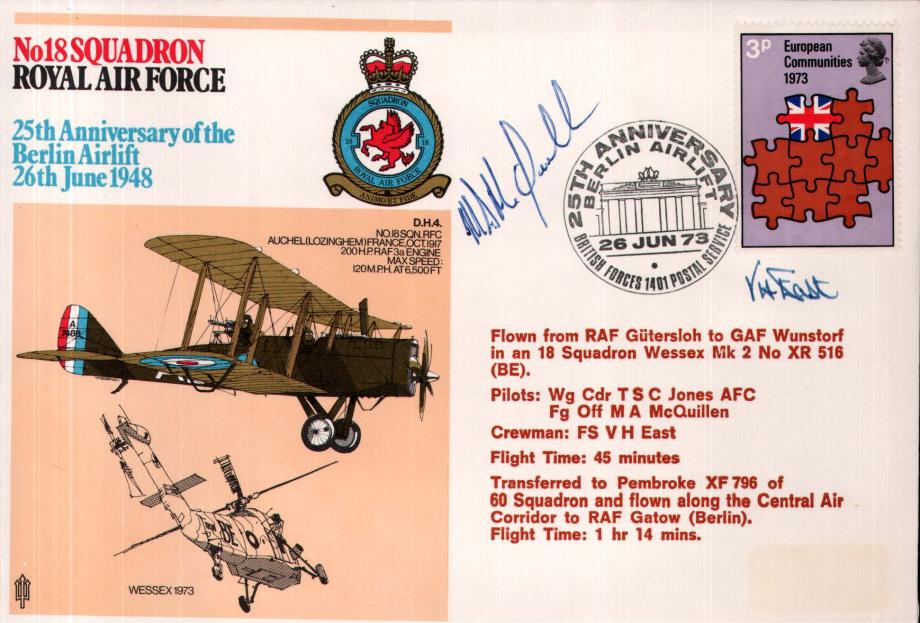 No 18 Squadron cover Crew signed by FO M A McQuillen and FS V H East