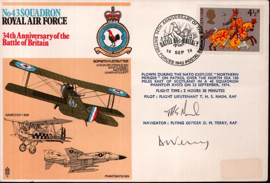 No 43 Squadron cover Crew signed Pilot Fl Lt T H S Nash  Navigator FO D M Terry