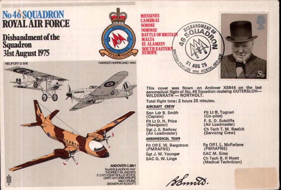 No 46 Squadron cover Captain signed by Sq L B Smith
