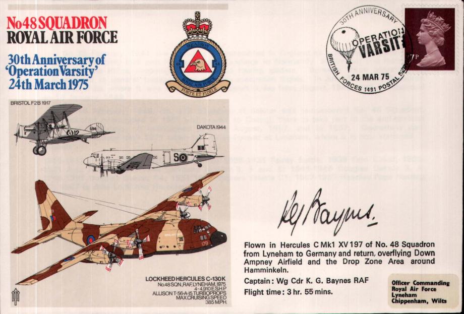 No 48 Squadron cover Captain signed by WC K G Baynes