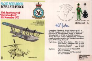 No 202 Squadron cover Captain signed by Fl Lt N J Abbott