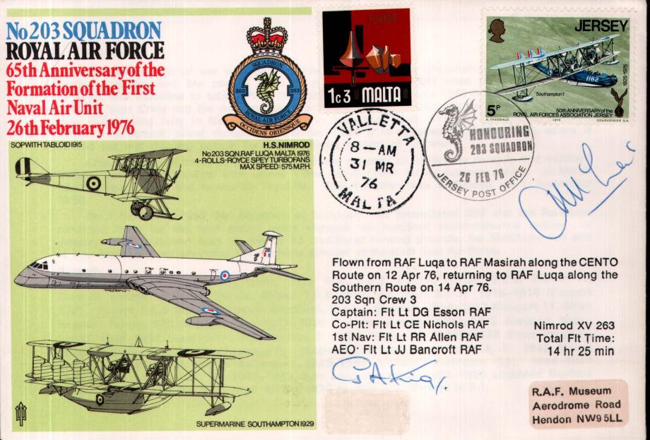 203 Squadron cover Signed by reflown pilot WC G A King & submarine captain Lt Cdr J McLees