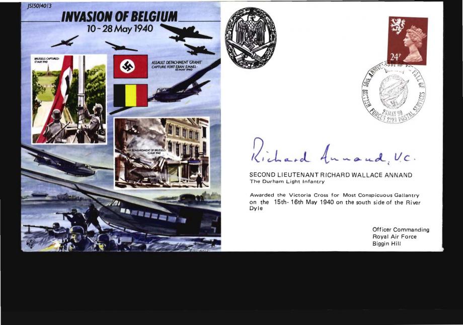 Invasion of Belgium cover Sgd Richard Annand VC