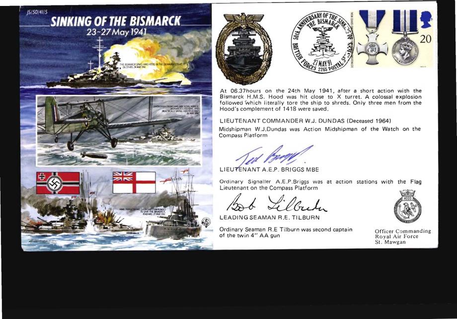 Sinking of the Bismarck cover Sgd Briggs and Tilburn