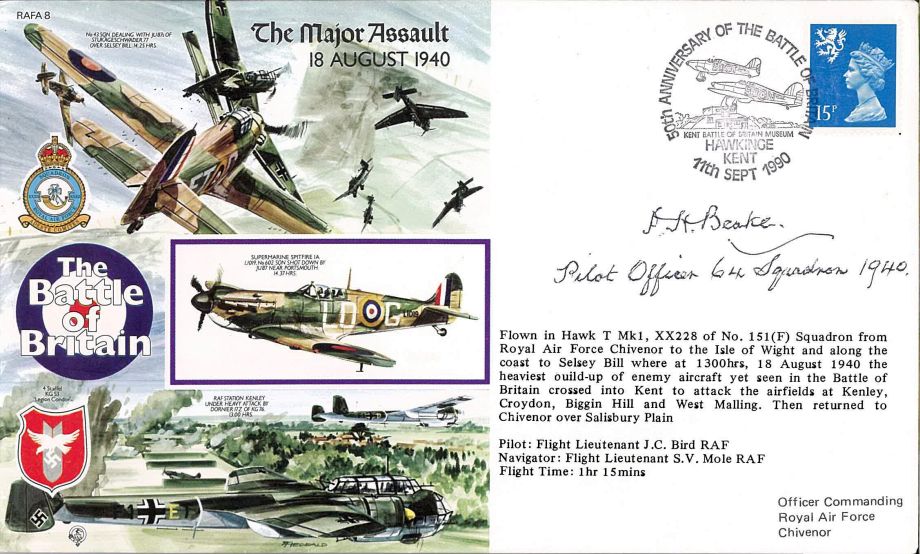 The Major Assault 18 August 1940 Cover Signed P H Beake