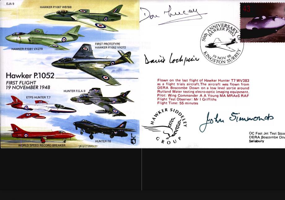 Hawker P1052 Cover Signed T Lucey D Lockspeiser and J Simmonds