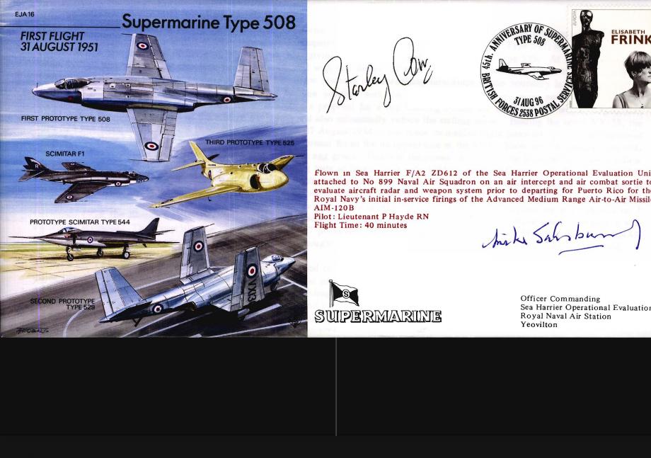 Supermarine Type 508 Cover Signed S G Orr And M W Salisbury