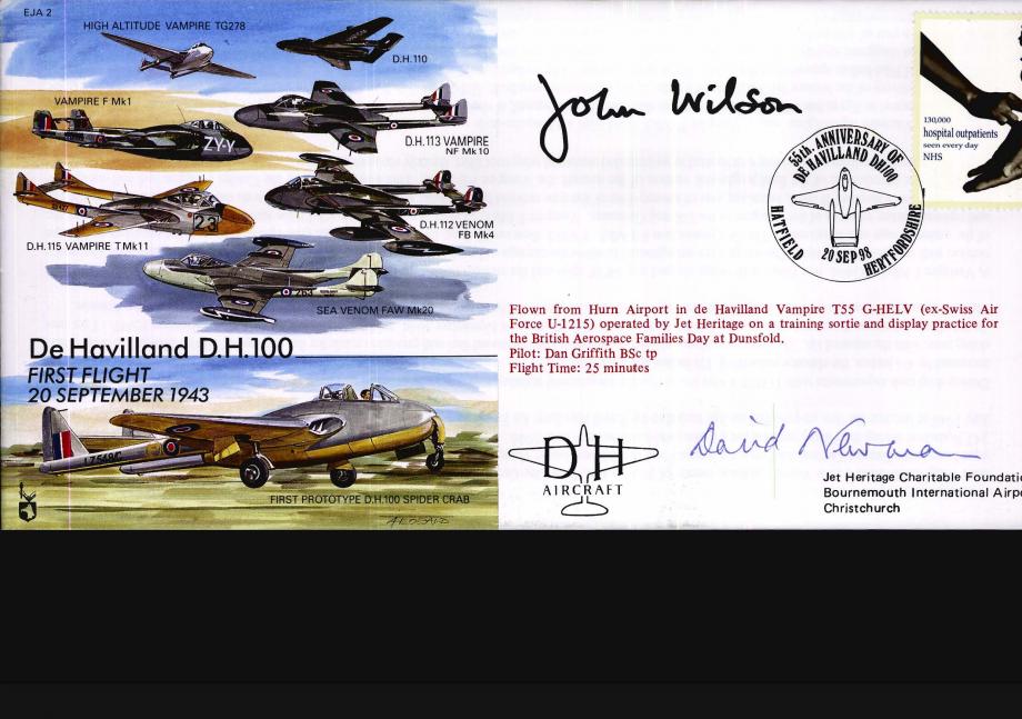 De Havilland DH 100 Cover Signed Test Pilot D R Newman And J W Wilson