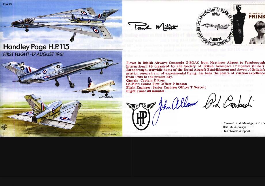 Handley Page HP115 Cover Signed P Millett J Allam And P Cronbach