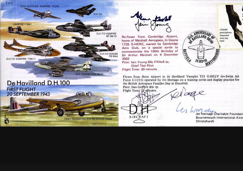 De Havilland DH 100 Cover Signed Sir A Marshall