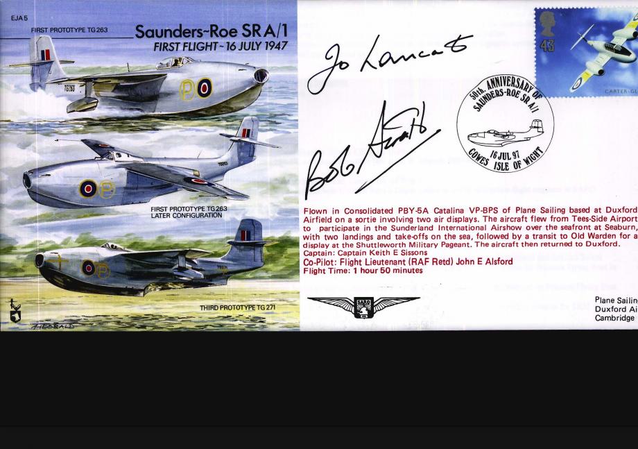 Saunders-Roe SR A/1 Cover Signed J Lancaster And R Strath