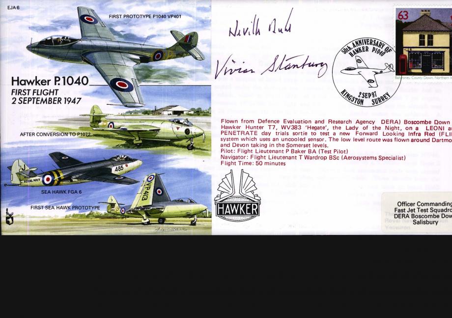 Hawker P.1040 cover Signed Neville Duke and J V Stanbury