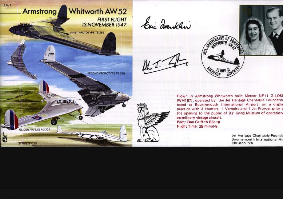 Armstrong Whitworth AW 52 Cover Signed A J Troughton